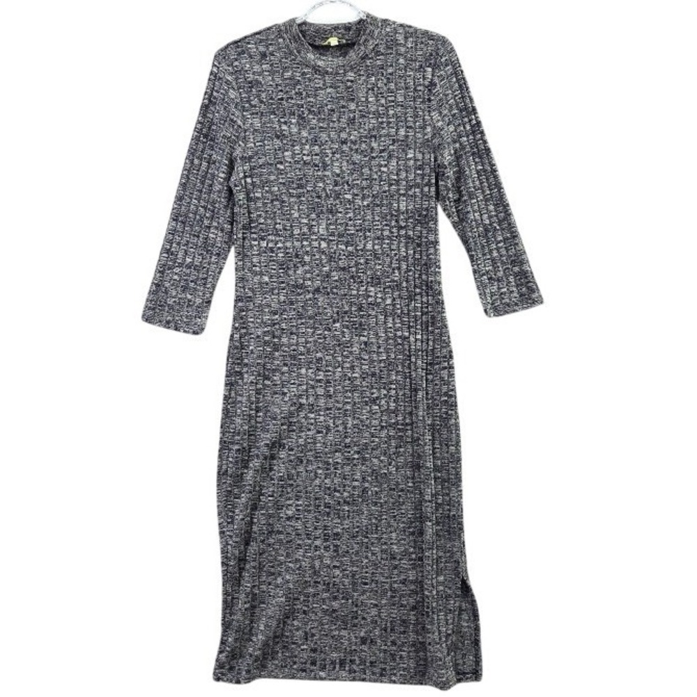 Gianni Bini Bodycon Sweater Dress Womens Large Blue Grey Ribbed Marled Midi Slit